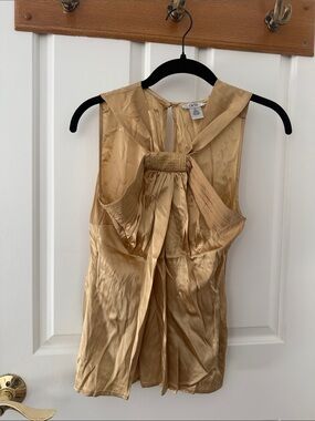 Cache Gold Silk Sleeveless Top with Beaded Detail